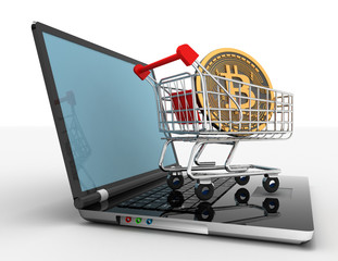 laptop cart bitcoin . 3d illustration