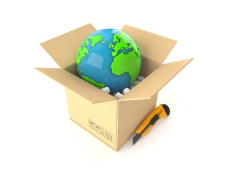World globe inside package