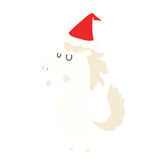 flat color illustration of a horse wearing santa hat