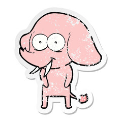 distressed sticker of a happy cartoon elephant