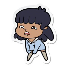 sticker of a cartoon worried woman