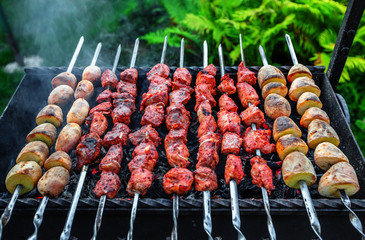 Pork shashlik with pieces of potatoes