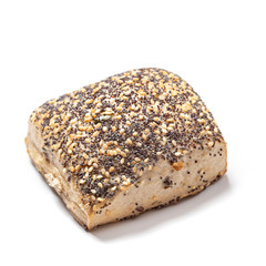 Poppy and sesame seed break roll isolated on white