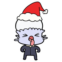 weird line drawing of a alien wearing santa hat