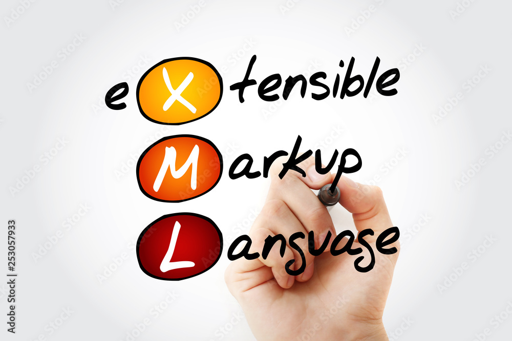 Poster xml - extensible markup language, acronym concept with marker