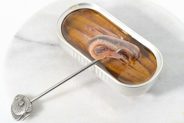  studio photo of an anchovy preserved