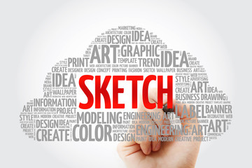 SKETCH word cloud with marker, creative business concept background