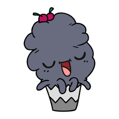 cartoon of kawaii octopus cupcake
