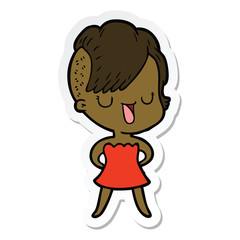 sticker of a cute cartoon girl with hipster haircut