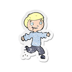 retro distressed sticker of a cartoon excited boy