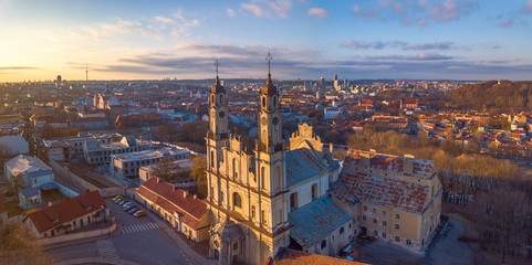 VILNIUS, LITHUANIA - aerial panoramic view of Misionieriai Church