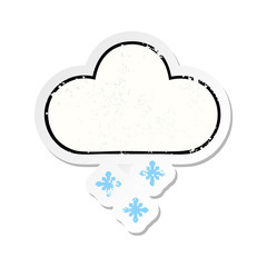 distressed sticker of a cute cartoon snow cloud