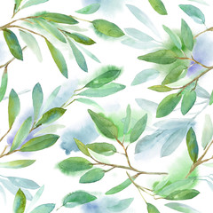 Seamless floral pattern with leaves, textured background for design projects, textile, wrapping, wallpaper, web sites, social media. Watercolor illustration