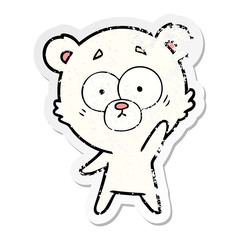 distressed sticker of a surprised polar bear cartoon