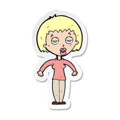 sticker of a cartoon woman shrugging shoulders