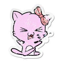 distressed sticker of a cartoon cat