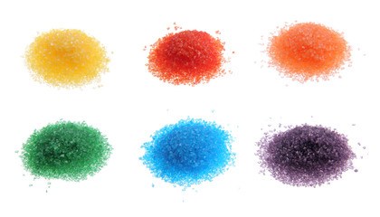 Colored sugar hills. Isolated on white. Different colours.