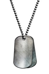 chrome metal tag and necklace.