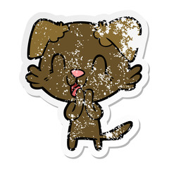 distressed sticker of a laughing cartoon dog