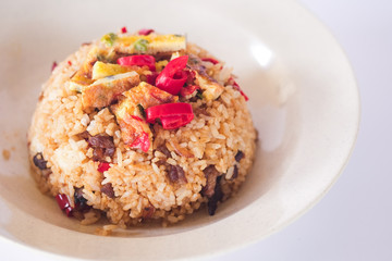 Mutton or Lamb fried  rice on isolated white background