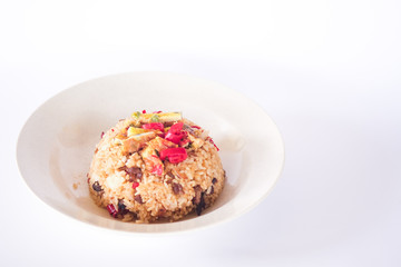 Mutton or Lamb fried  rice on isolated white background