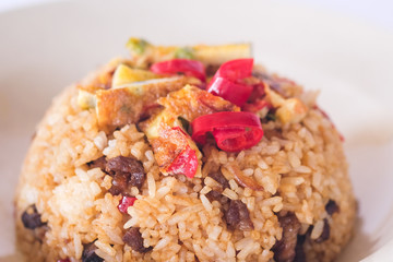 Mutton or Lamb fried  rice on isolated white background