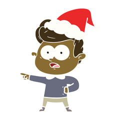 flat color illustration of a staring man wearing santa hat