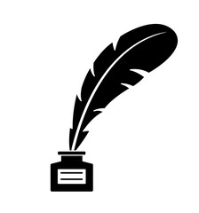 Feather and ink bottle icon isolated on white background vector illustration
