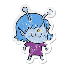 distressed sticker of a cartoon alien girl