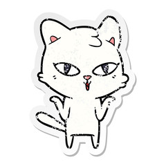 distressed sticker of a cartoon cat