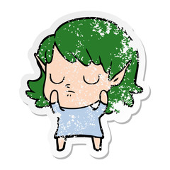 distressed sticker of a cartoon elf girl