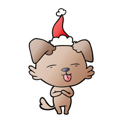 Obraz premium gradient cartoon of a dog sticking out tongue wearing santa hat