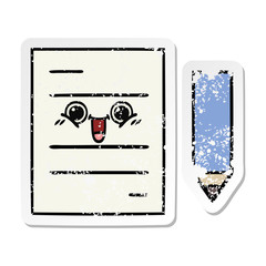 distressed sticker of a cute cartoon test paper