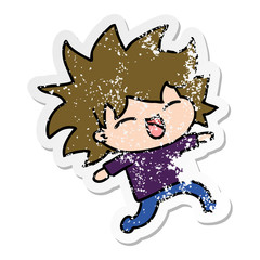 distressed sticker cartoon of cute kawaii girl