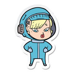 sticker of a cartoon astronaut woman