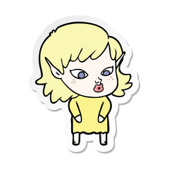 sticker of a pretty cartoon elf girl