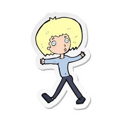 sticker of a cartoon surprised man walking