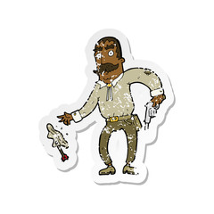 retro distressed sticker of a cartoon wild west cowboy