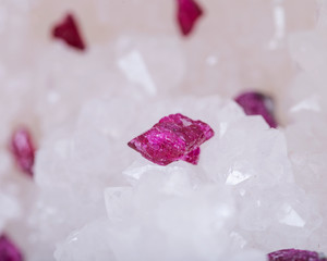Top quality A grade small rough RUBY crystals from Tanzania on crystalline druzy center of clear...
