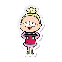 sticker of a cartoon happy old lady