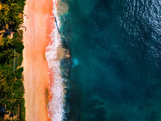 Aerial view of the beach on the island of Oahu, Hawaii