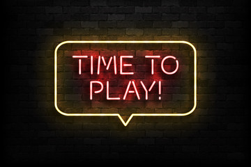 Vector realistic isolated neon sign of Time to Play logo for template decoration and covering on the wall background. Concept of gaming. © comicsans