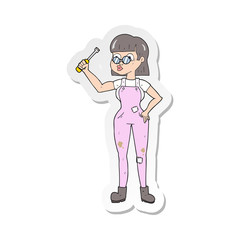sticker of a cartoon female mechanic