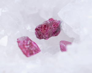 Top quality A grade small rough RUBY crystals from Tanzania on crystalline druzy center of clear...