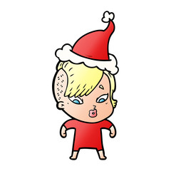 gradient cartoon of a surprised girl wearing santa hat