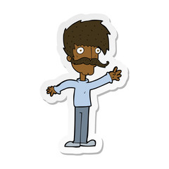 sticker of a cartoon waving mustache man