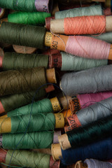 group of multicolored threads top view
