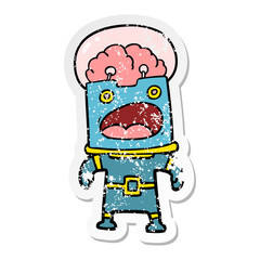 distressed sticker of a cartoon robot