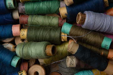 group of multicolored threads top view