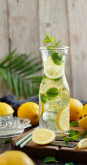 Homemade refreshing drink with lemon juice and mint